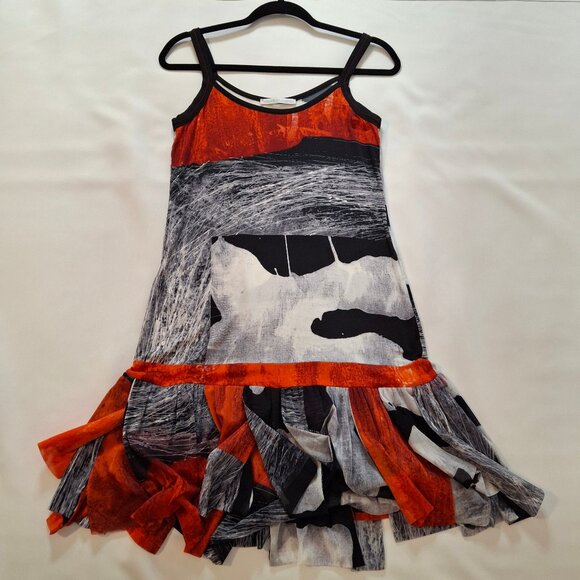 Made in Italy Didier Parakian Colorful Print Overlay Rags Netting Bottom Slip Dr - Picture 1 of 16